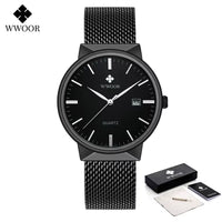 Men Simple Slim Watches Luxury Brand Gold Steel Mesh Ultra Thin Waterproof Date Wrist Watch Men Golden Clock with Box Pack
