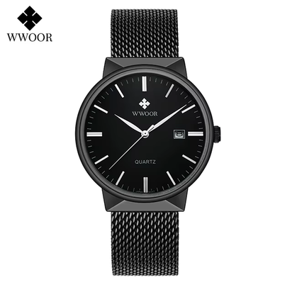 Men Simple Slim Watches Luxury Brand Gold Steel Mesh Ultra Thin Waterproof Date Wrist Watch Men Golden Clock with Box Pack