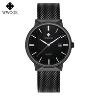 Men Simple Slim Watches Luxury Brand Gold Steel Mesh Ultra Thin Waterproof Date Wrist Watch Men Golden Clock with Box Pack