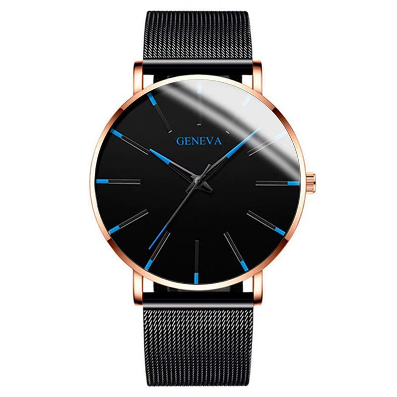 2025 New Fashion Mens Watch Luxury Ultra Thin Stainless Steel Mesh Strap Quartz Watch Rose Gold Watches for Men Reloj Hombre