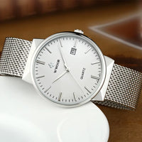 Men Simple Slim Watches Luxury Brand Gold Steel Mesh Ultra Thin Waterproof Date Wrist Watch Men Golden Clock with Box Pack