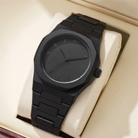 Men'S Fashion Simple Black Large Dial Quartz Watch Casual Polycarbonate Butterfly Buckle Strap Male Waterproof Clock Wristwatch