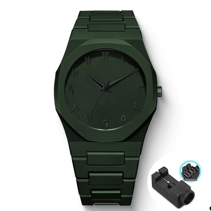 Men'S Fashion Simple Black Large Dial Quartz Watch Casual Polycarbonate Butterfly Buckle Strap Male Waterproof Clock Wristwatch