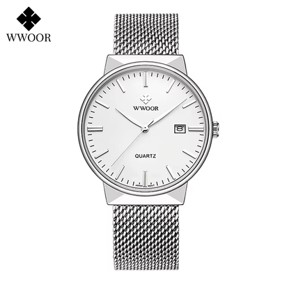 Men Simple Slim Watches Luxury Brand Gold Steel Mesh Ultra Thin Waterproof Date Wrist Watch Men Golden Clock with Box Pack