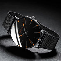 2025 New Fashion Mens Watch Luxury Ultra Thin Stainless Steel Mesh Strap Quartz Watch Rose Gold Watches for Men Reloj Hombre