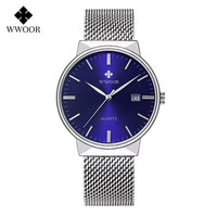 Men Simple Slim Watches Luxury Brand Gold Steel Mesh Ultra Thin Waterproof Date Wrist Watch Men Golden Clock with Box Pack