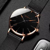 2025 New Fashion Mens Watch Luxury Ultra Thin Stainless Steel Mesh Strap Quartz Watch Rose Gold Watches for Men Reloj Hombre