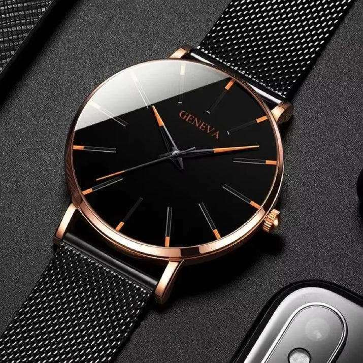 2025 New Fashion Mens Watch Luxury Ultra Thin Stainless Steel Mesh Strap Quartz Watch Rose Gold Watches for Men Reloj Hombre