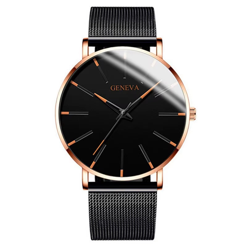 2025 New Fashion Mens Watch Luxury Ultra Thin Stainless Steel Mesh Strap Quartz Watch Rose Gold Watches for Men Reloj Hombre